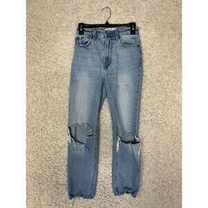 Abercrombie & Fitch Ankle Straight High Rise Jeans Womens 26 Blue Distressed